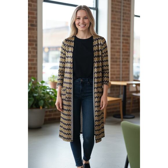 Lularoe Women's Sarah Elegant Collection Gold + Silver Chevron Duster Size XS - Picture 1 of 6